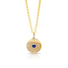 Compass pendant. Sapphire pendant. Gold disc pendant. Engraved pendant. Solid gold disc pendant.