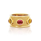 Pink tourmaline and citrine ring. Cabochon ring. Solid gold ring. Elizabethan style ring. Gemstone ring.