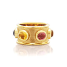 Pink tourmaline and citrine ring. Cabochon ring. Solid gold ring. Elizabethan style ring. Gemstone ring.
