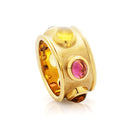 Pink tourmaline and citrine ring. Cabochon ring. Solid gold ring. Elizabethan style ring. Gemstone ring.