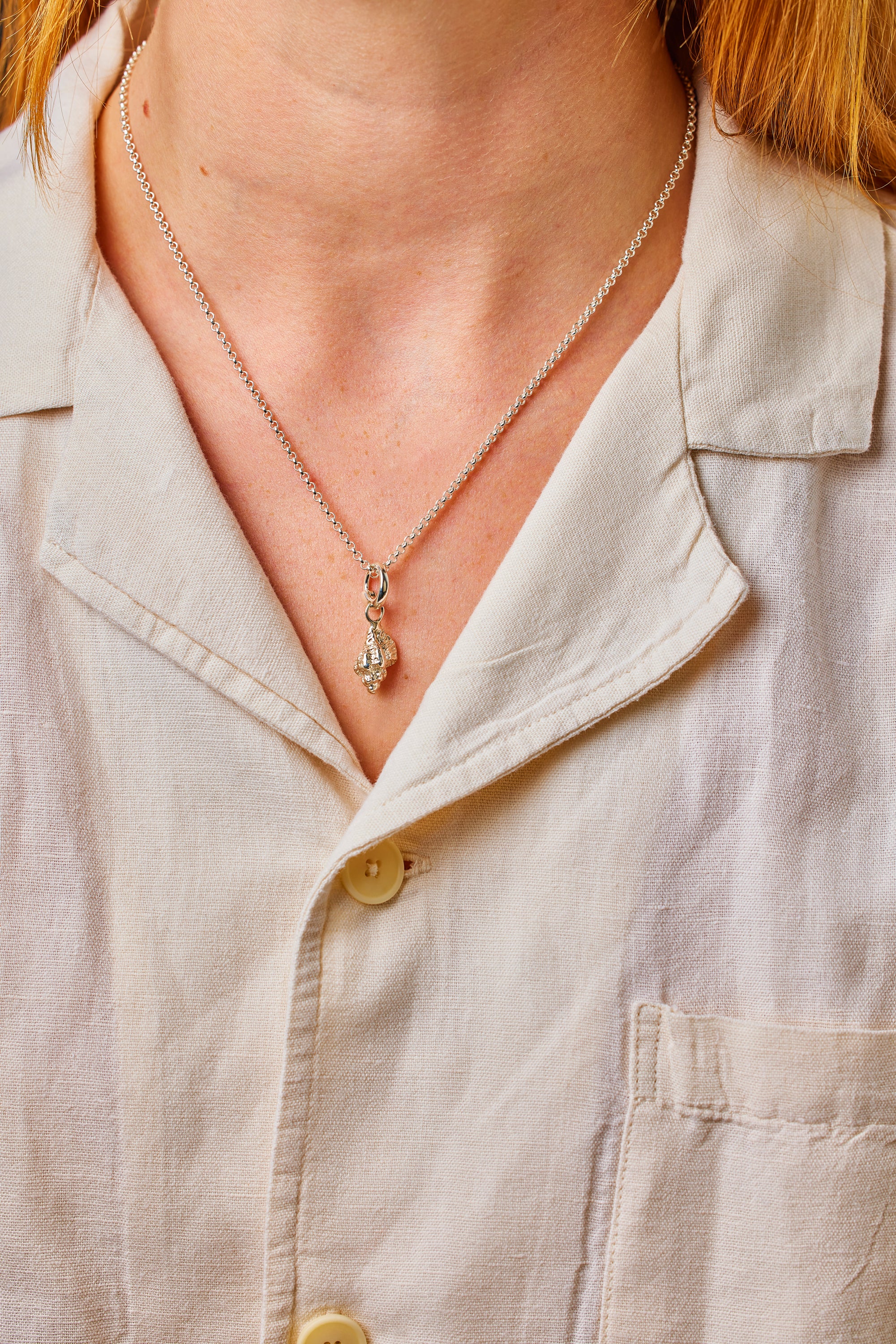 Portscatho pendant. Portscatho charm. Portscatho necklace. Portscatho Cornwall. Cornwall jewellery. Cornwall shell jewellery. Silver shell jewellery. Gold shell jewellery. Those Happy Places. Serena Ansell Jewellery.