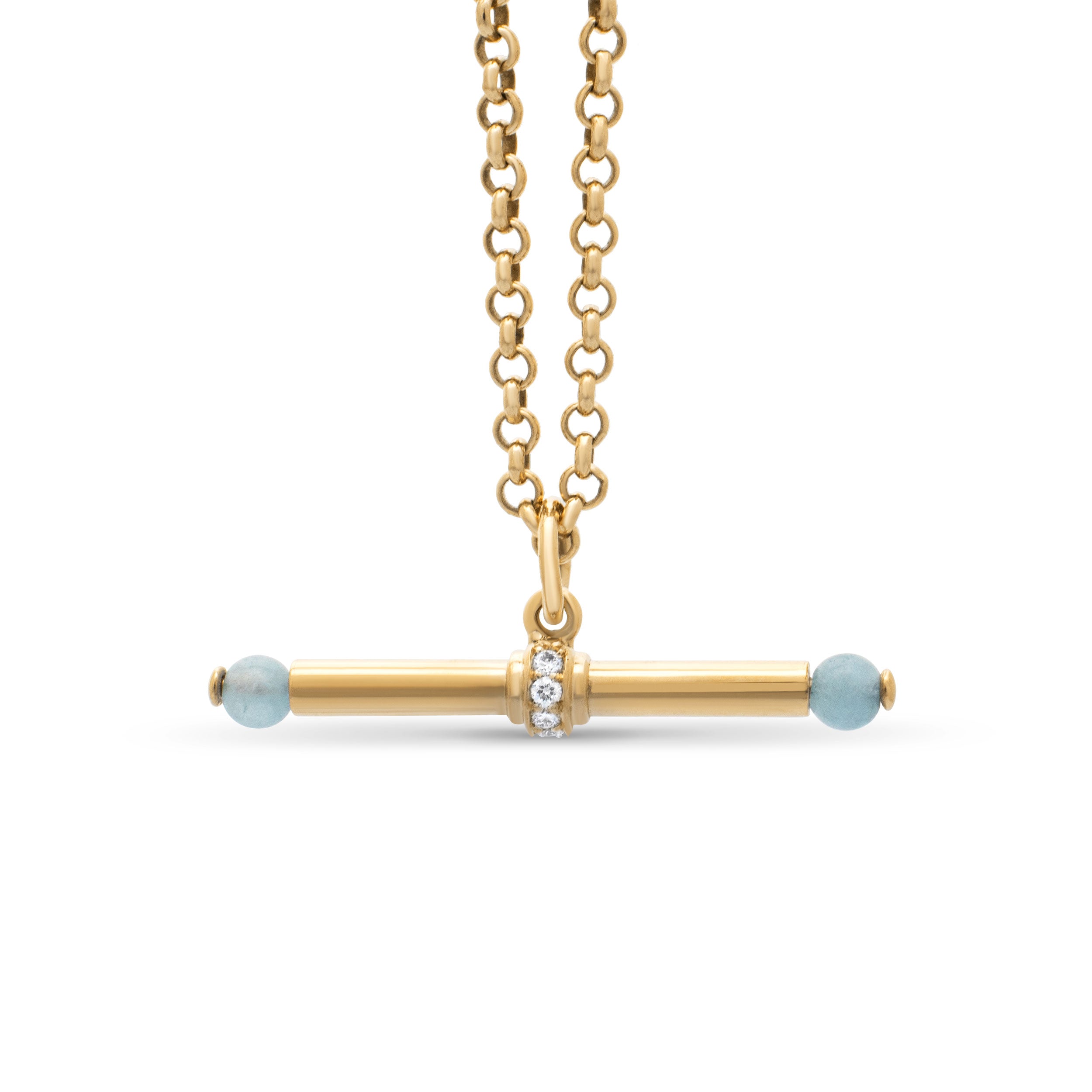 Aquamarine pendant. Gemstone T-bar. Diamond pendant