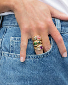 Diamond ring. Coloured Stone Ring. Bombé ring. Signet style ring. Gold ring. Chunky gold ring. Solid gold ring. Cocktail ring.