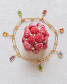 Chunky gold chain. Solid gold necklace. Charm necklace. Colourful gemstone pendants