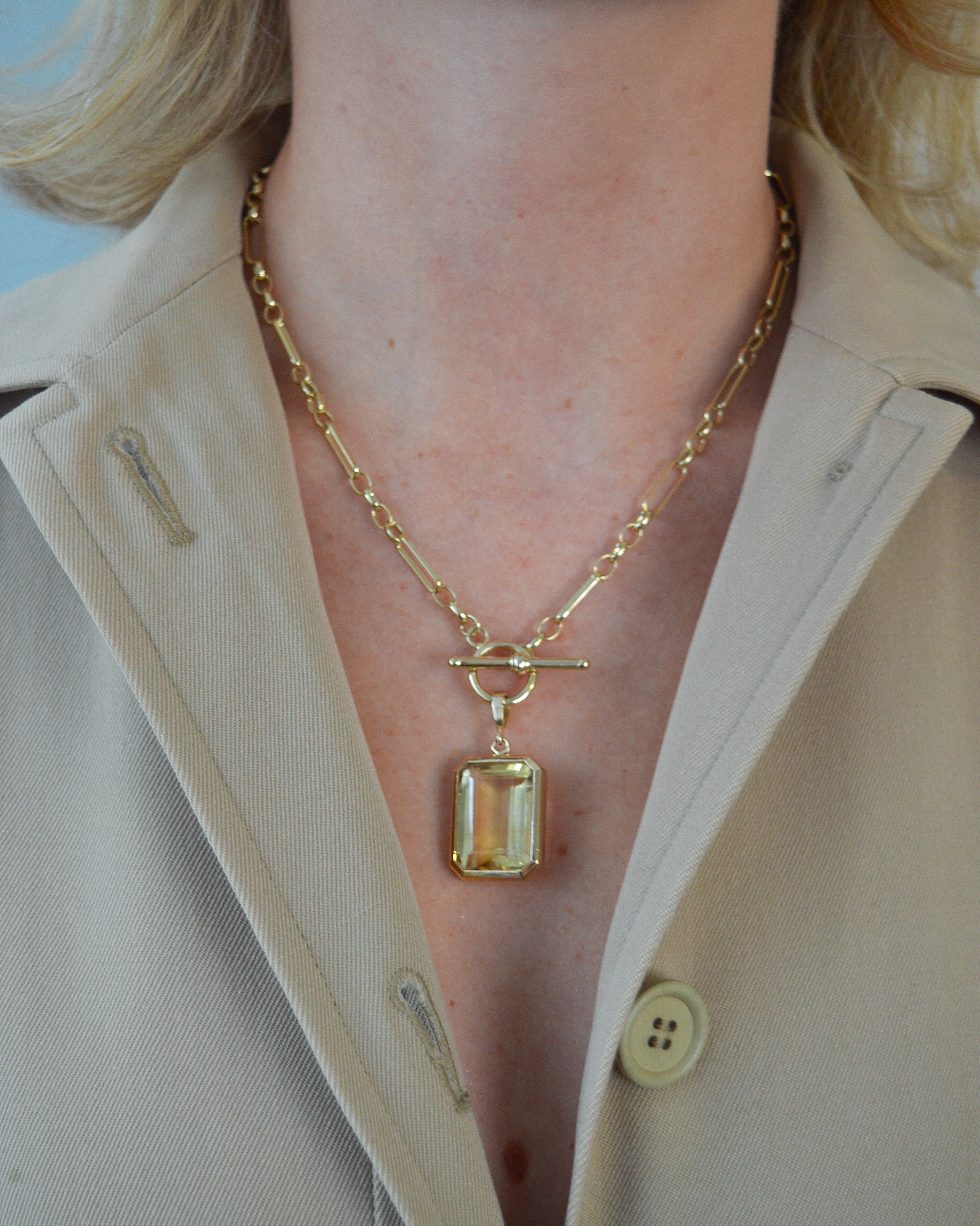 Citrine T-bar necklace. Citrine pendant. Large Citrine pendant necklace.