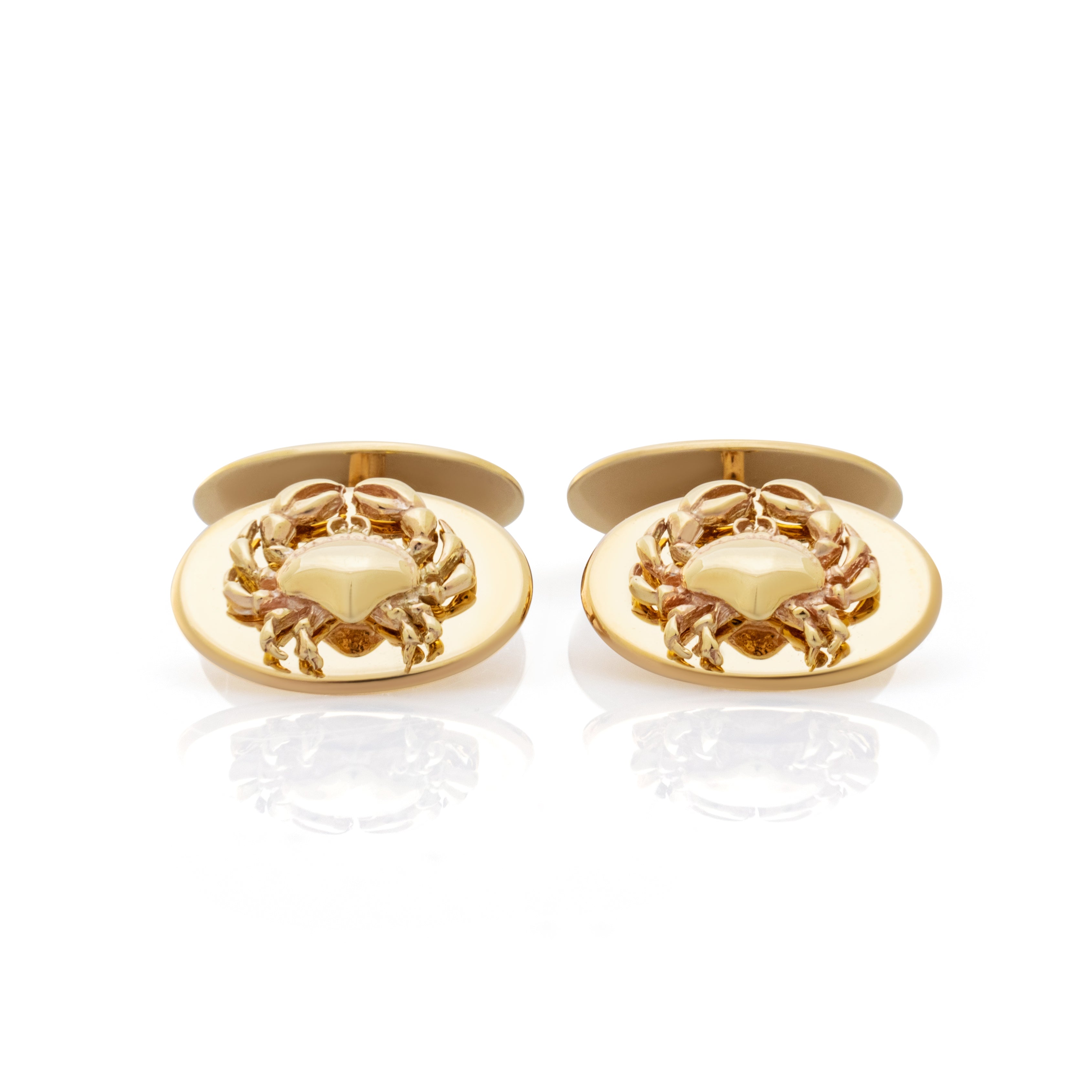 Claude cufflinks. Crab cufflinks. Crab logo. Solid gold cufflinks.