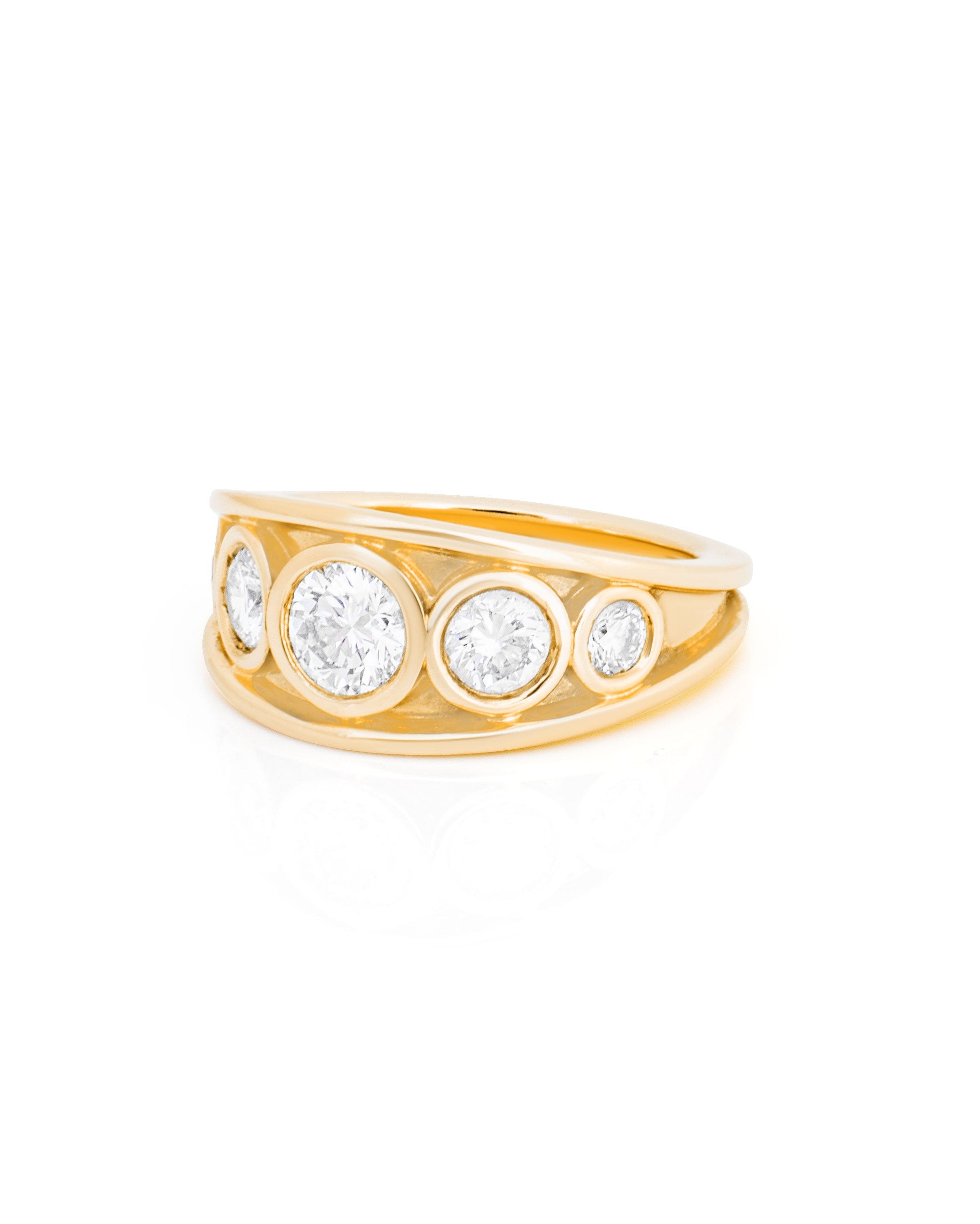 Diamond pinky ring. Five-stone diamond ring. Chunky pinky ring.