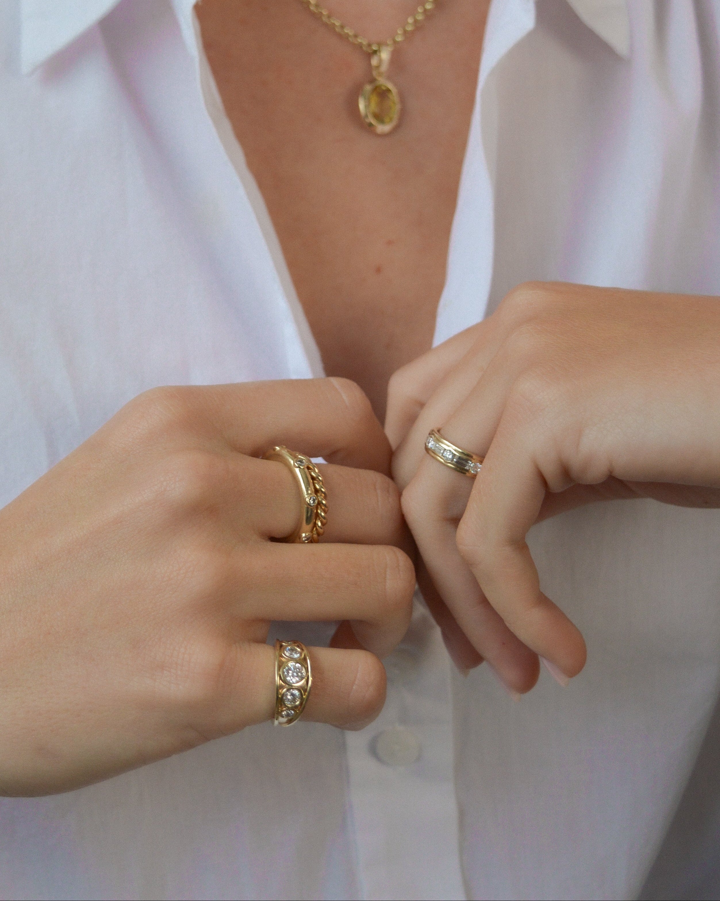 Diamond pinky ring. Five-stone diamond ring. Chunky pinky ring.