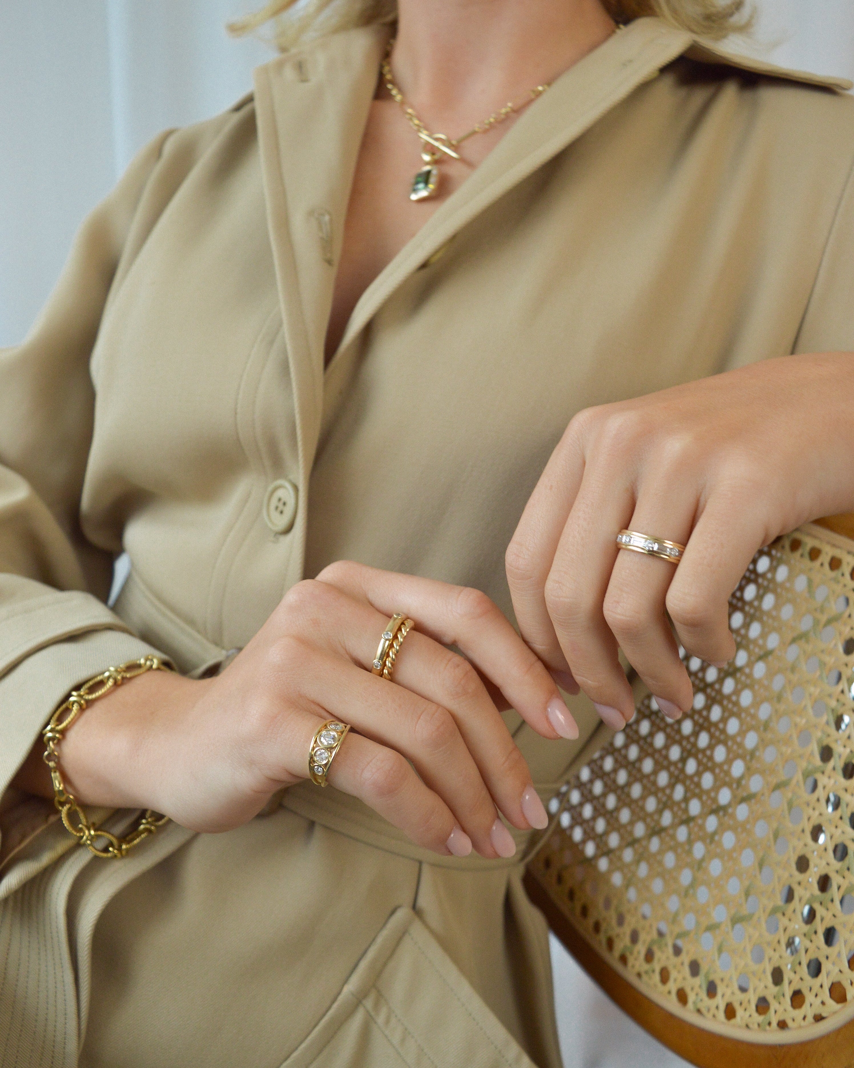 Diamond pinky ring. Five-stone diamond ring. Chunky pinky ring.