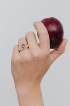 Rhodolite Garnet and Diamond ring. Diamond ring. Coloured Stone Ring. Bombé ring. Signet style ring. Gold ring. Chunky gold ring. Solid gold ring. Cocktail ring.
