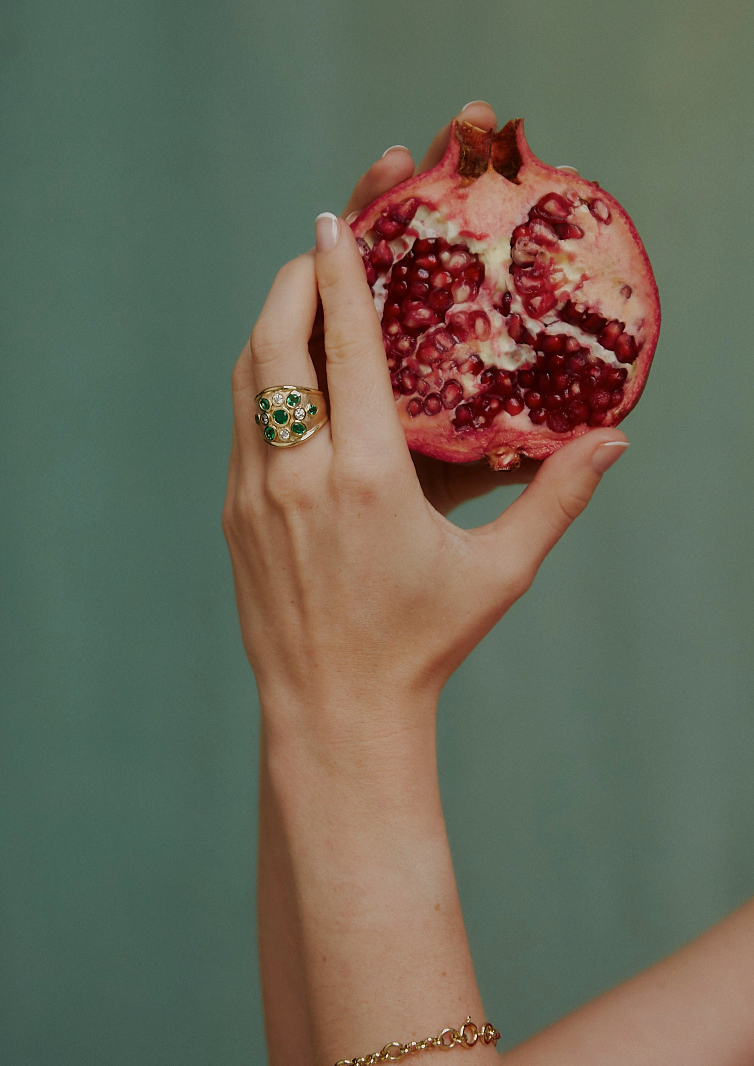 Droplet Ring. Emerald and Diamond Ring. Solid gold ring. Gemstone ring. Statement ring.