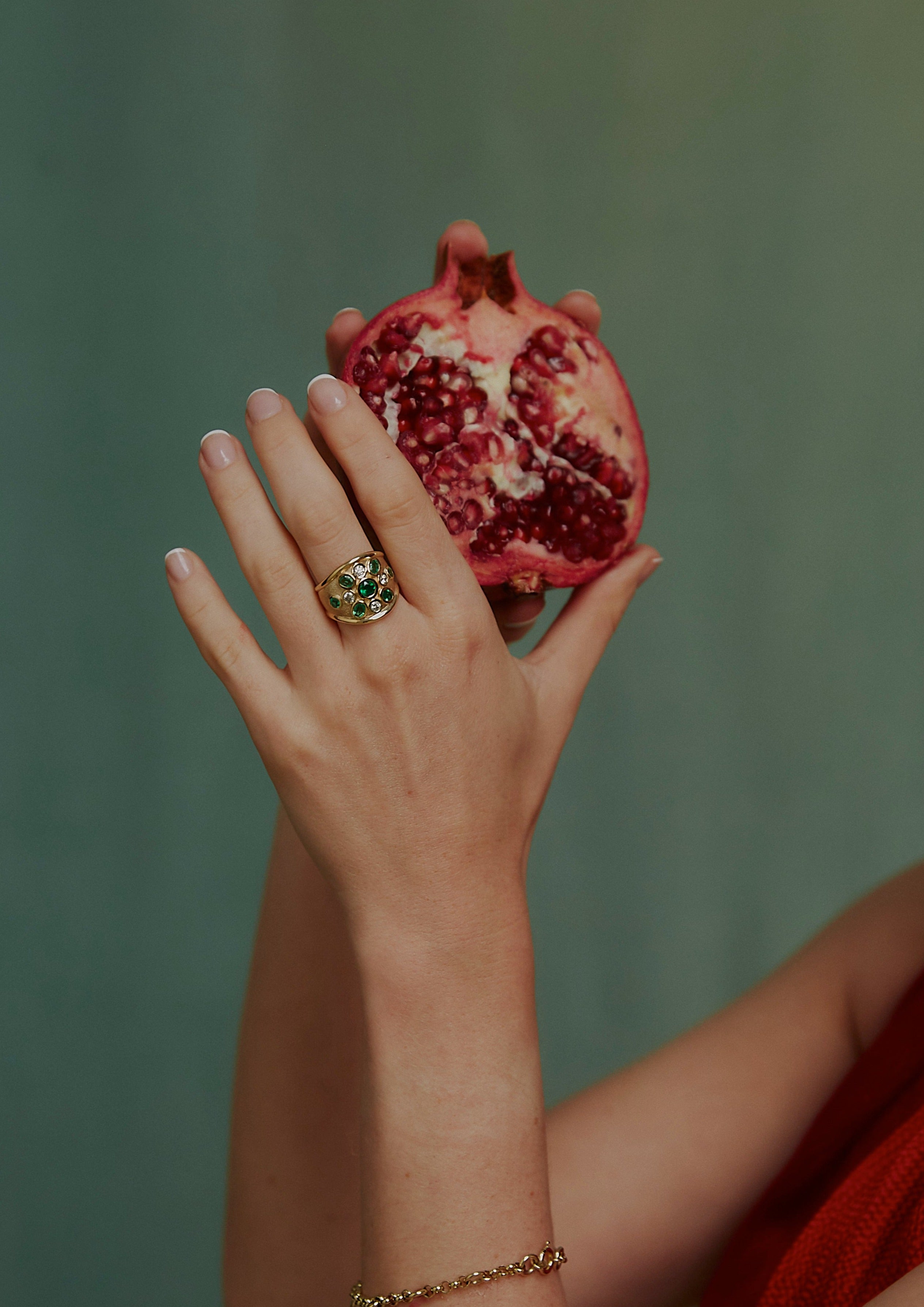 Droplet Ring. Emerald and Diamond Ring. Solid gold ring. Gemstone ring. Statement ring.