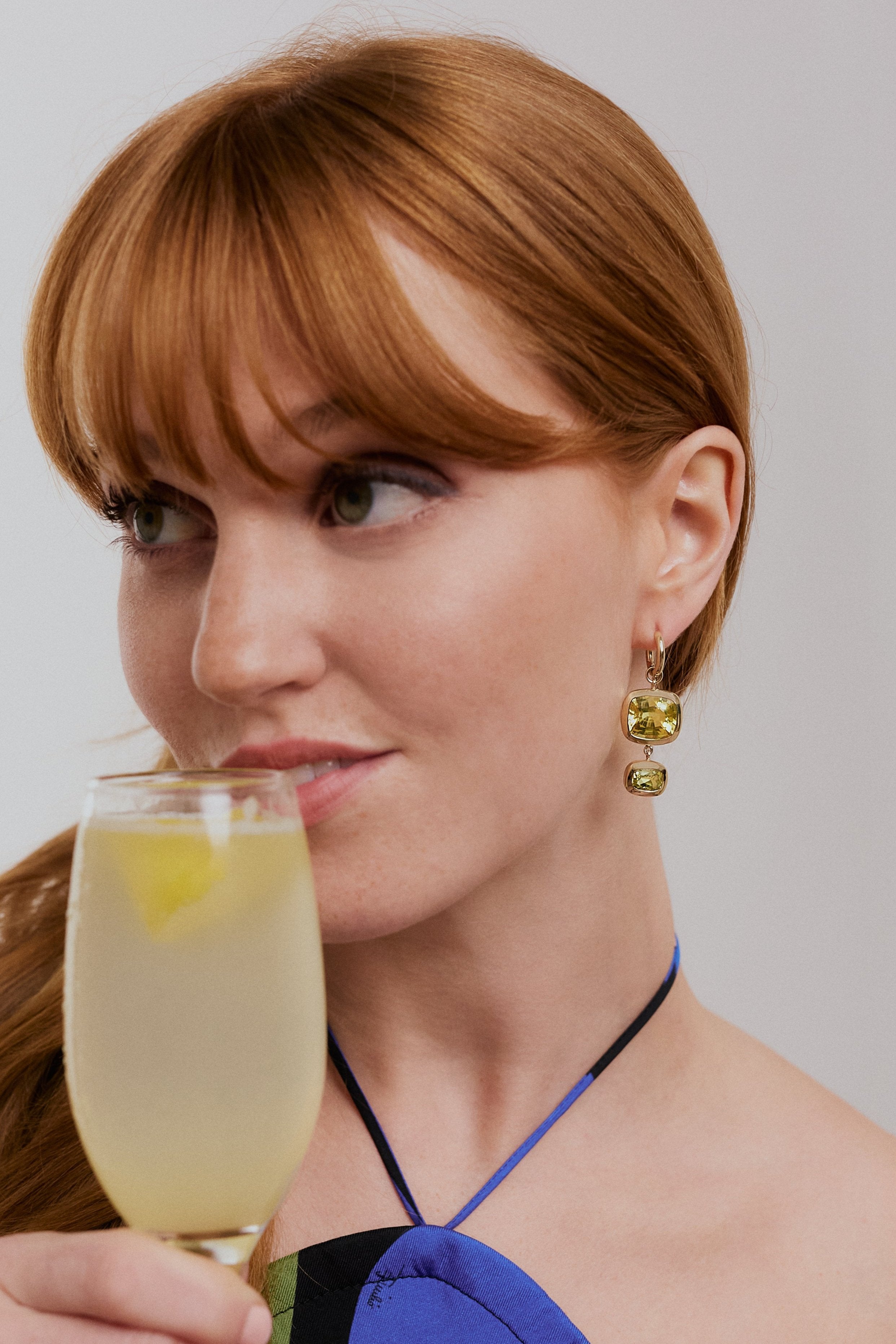 French 75 Cocktail Earrings. Yellow gemstone earrings. Big earrings. Statement earrings. Yellow beryl. Lemon quartz. Yellow gemstone jewellery.