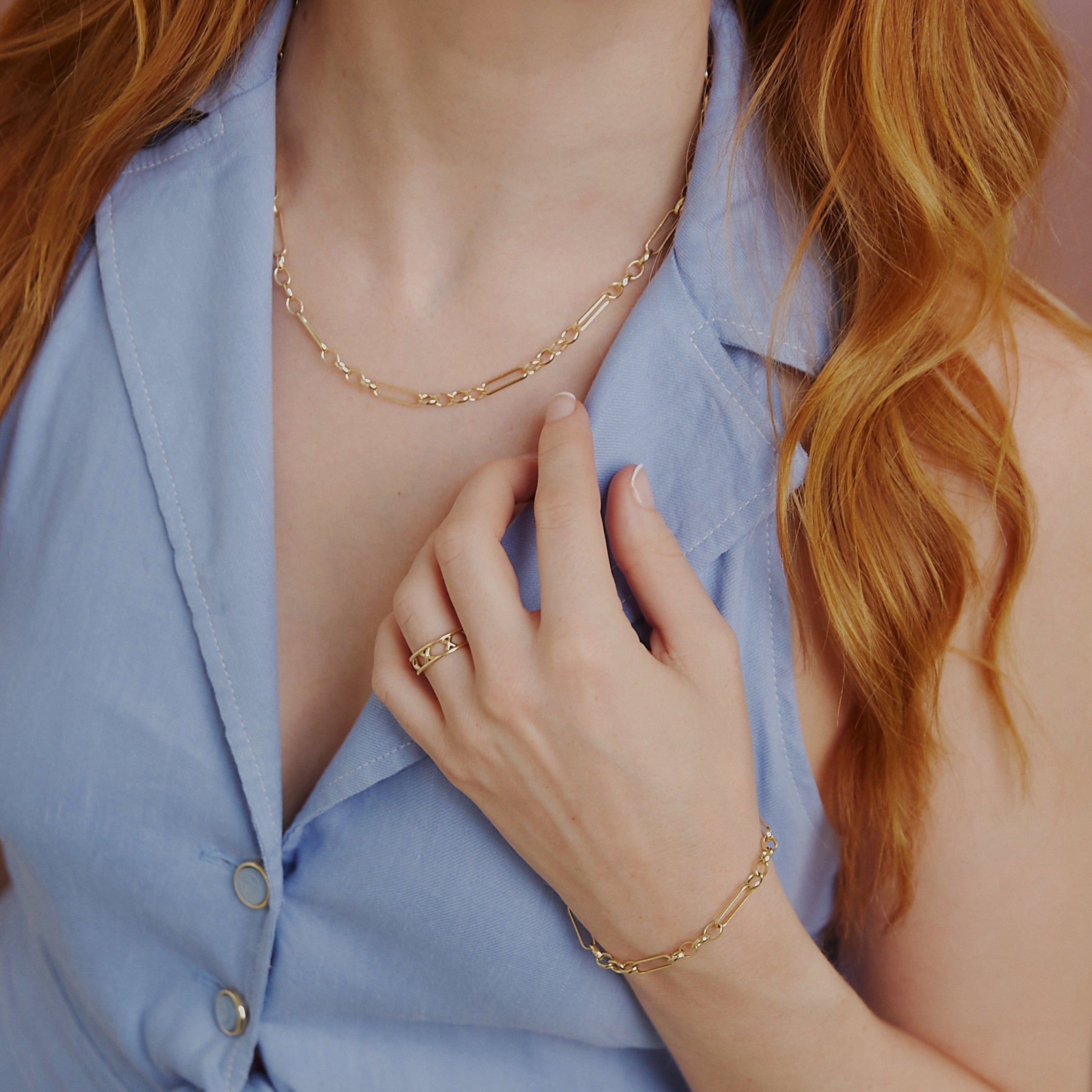 Gold Figaro Chain Necklace. Gold chain. Figaro chain. Handmade gold chain. Solid gold chain. Gold necklace.