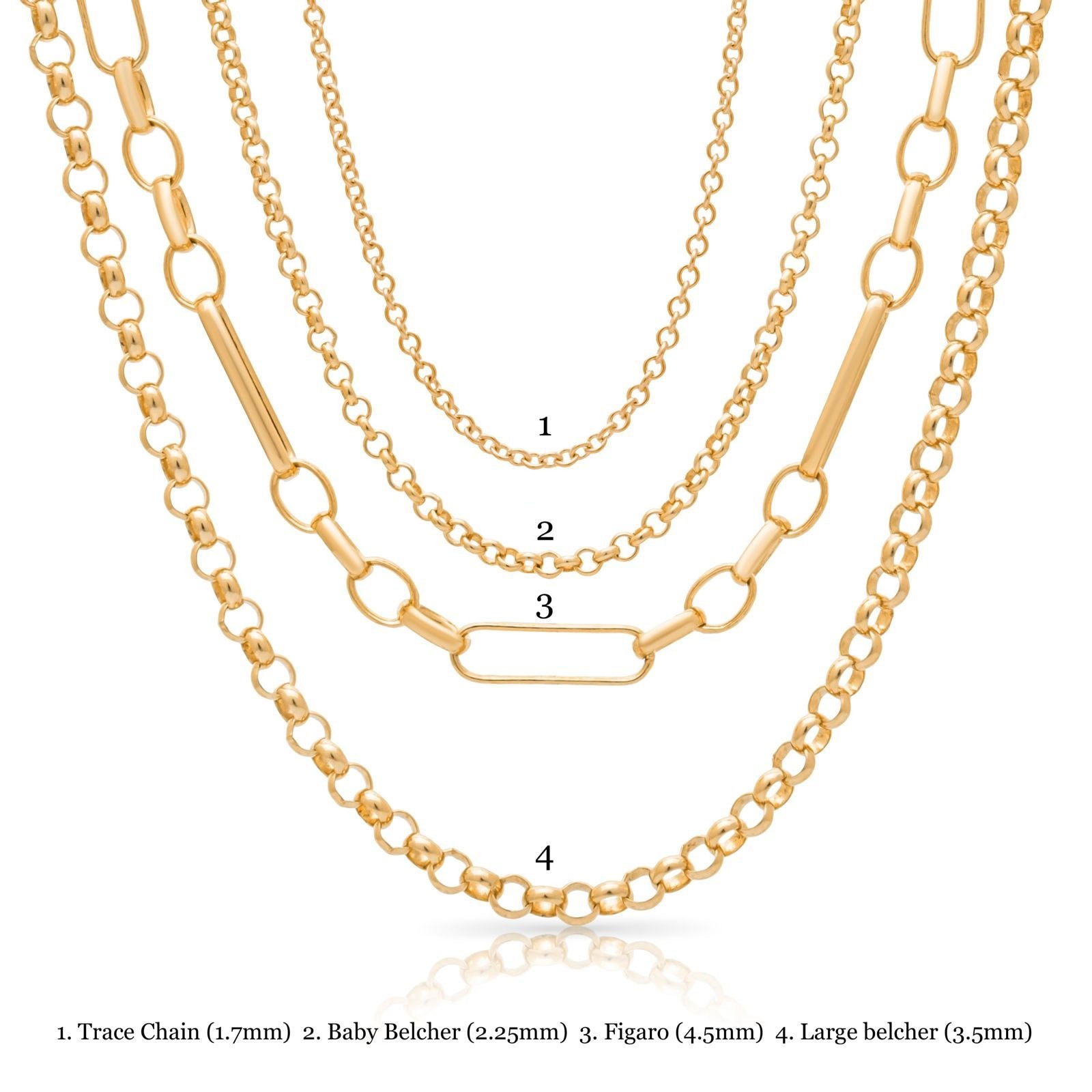 Gld chains. Figaro chain. Belcher chain