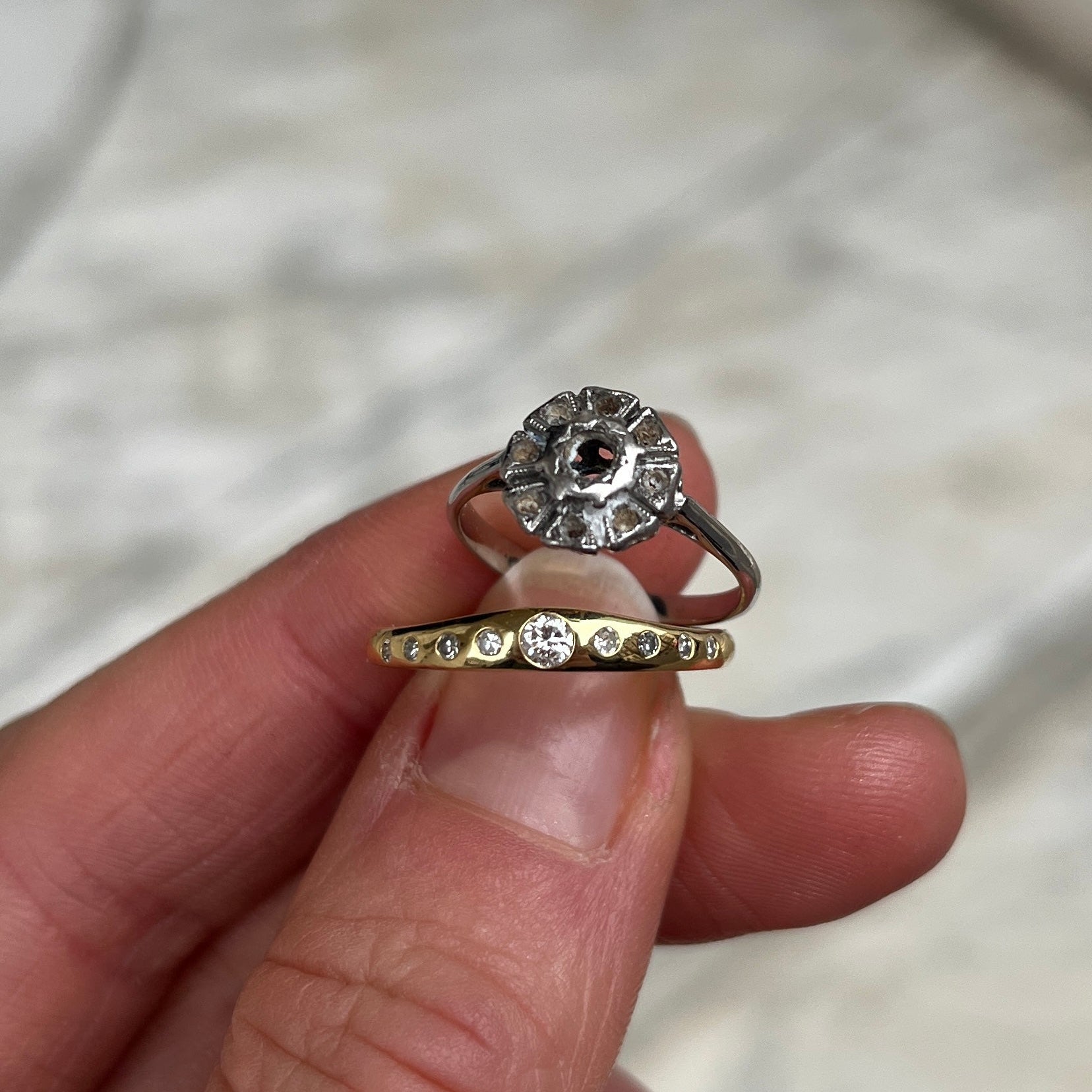 Gold diamond band. Gold diamond ring. Recycled jewellery. Recycled Diamonds. Upcycled jewellery. Heirloom jewellery redesign.