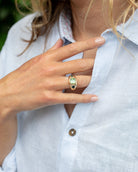 Green Tourmaline and teal Tourmaline Bombé Ring. Coloured Stone Ring. Bombé ring. Signet style ring. Gold ring. Chunky gold ring. Solid gold ring. Cocktail ring.