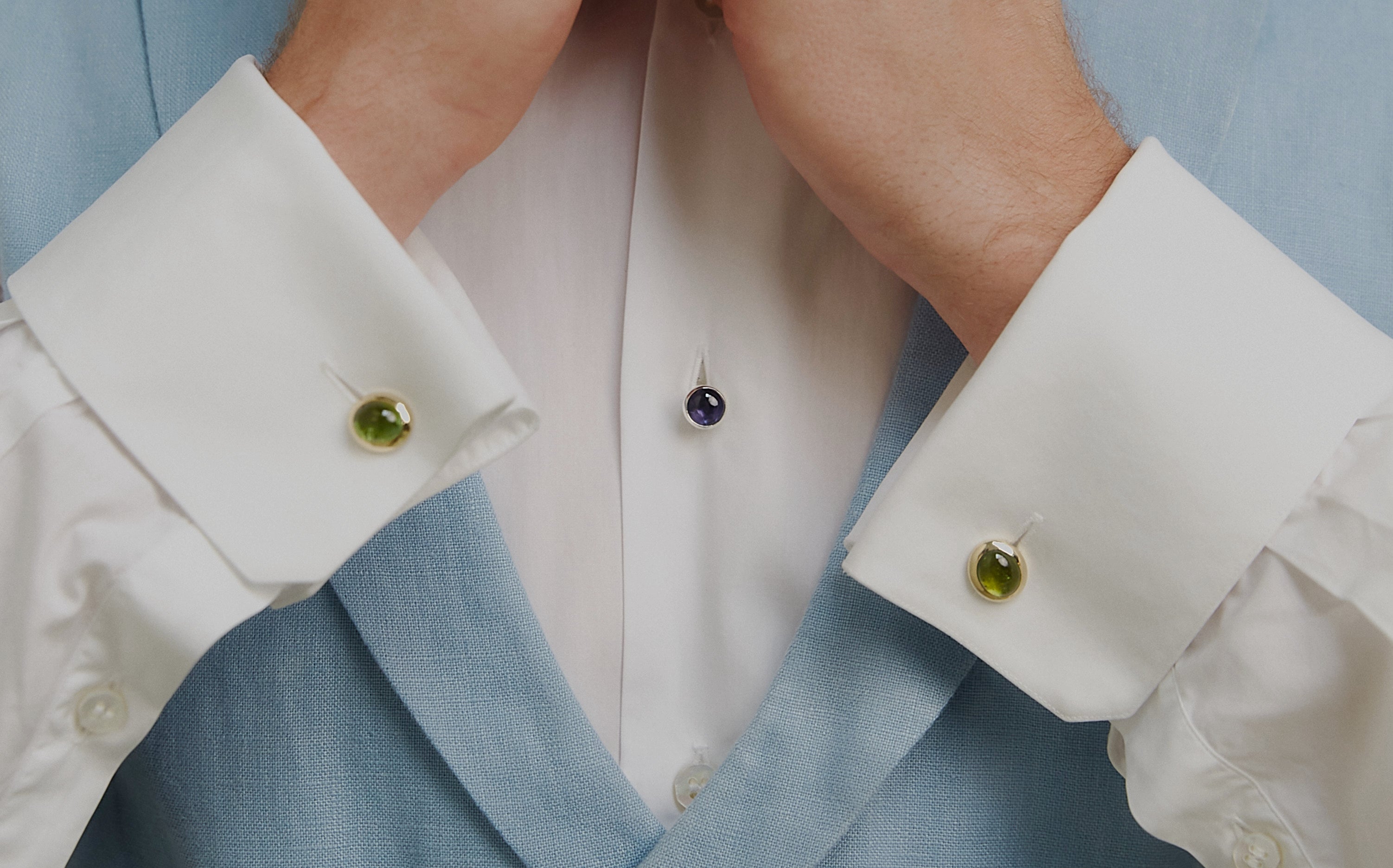 Cabochon cufflinks. Gemstone cufflinks. Gold cufflinks. Handmade cufflinks.  Green tourmaline cabochon.