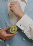 Cabochon cufflinks. Gemstone cufflinks. Gold cufflinks. Handmade cufflinks.  Green tourmaline cabochon.