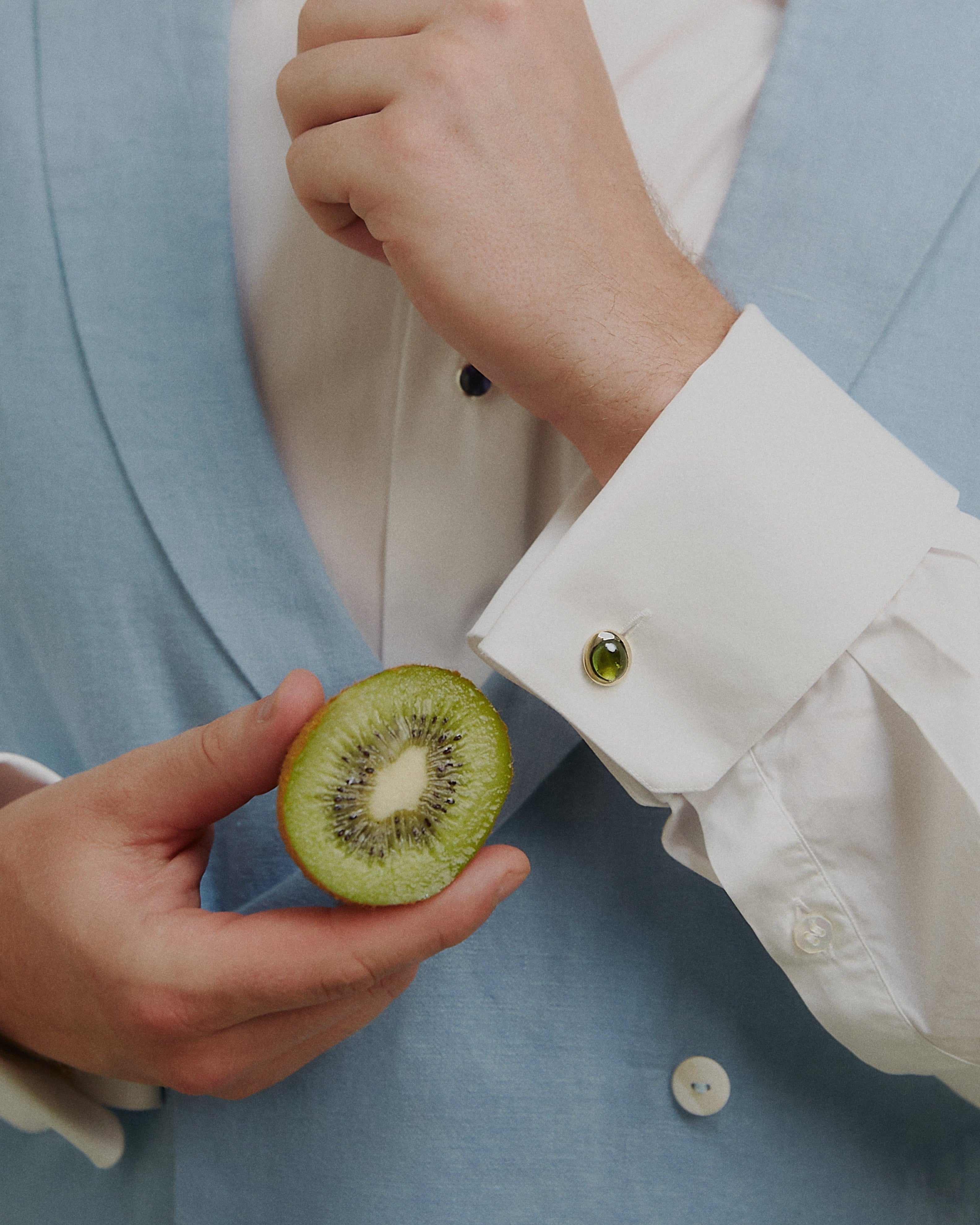 Cabochon cufflinks. Gemstone cufflinks. Gold cufflinks. Handmade cufflinks. Green tourmaline cabochon.