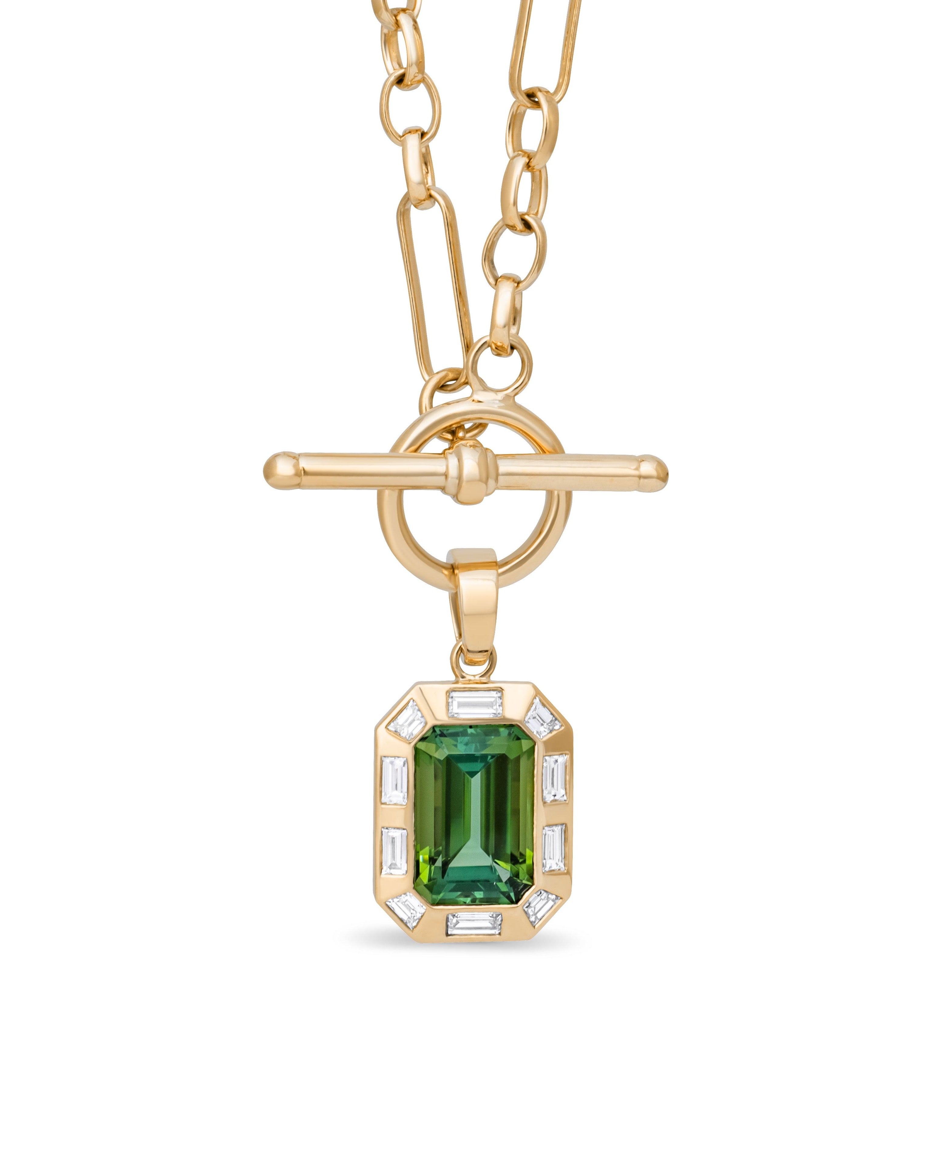 Green Tourmaline necklace. Green gemstone necklace. Big gemstone necklace. Diamond necklace. Green gemstone and diamond necklace. Gemstone necklace. T-bar necklace.