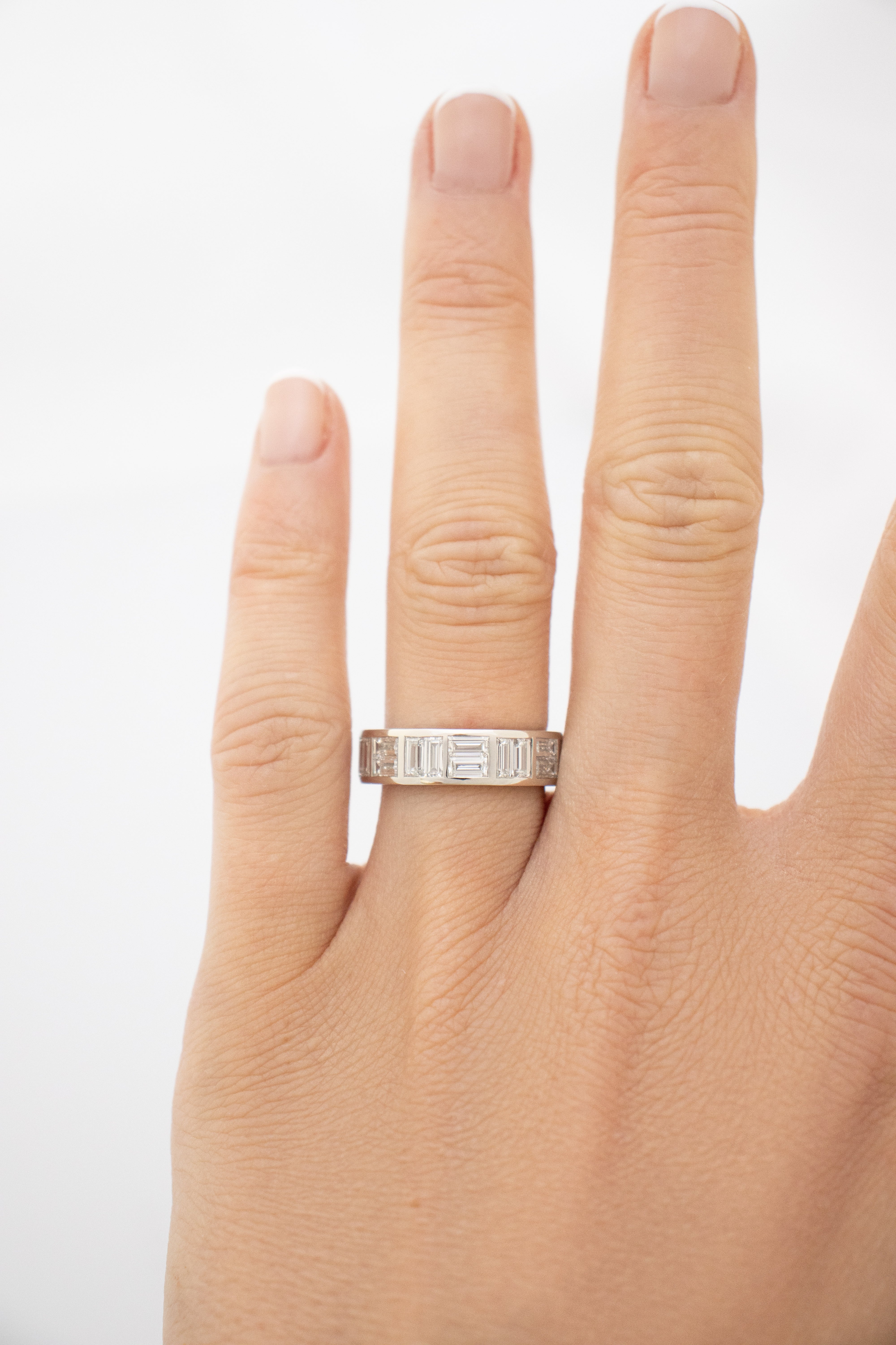 Brickwork Baguette Diamond Ring. Diamond ring. Diamond band. Platinum and Diamond eternity ring. Diamond eternity ring. Art Deco eternity ring. Platinum and diamond ring. Diamond wedding band.