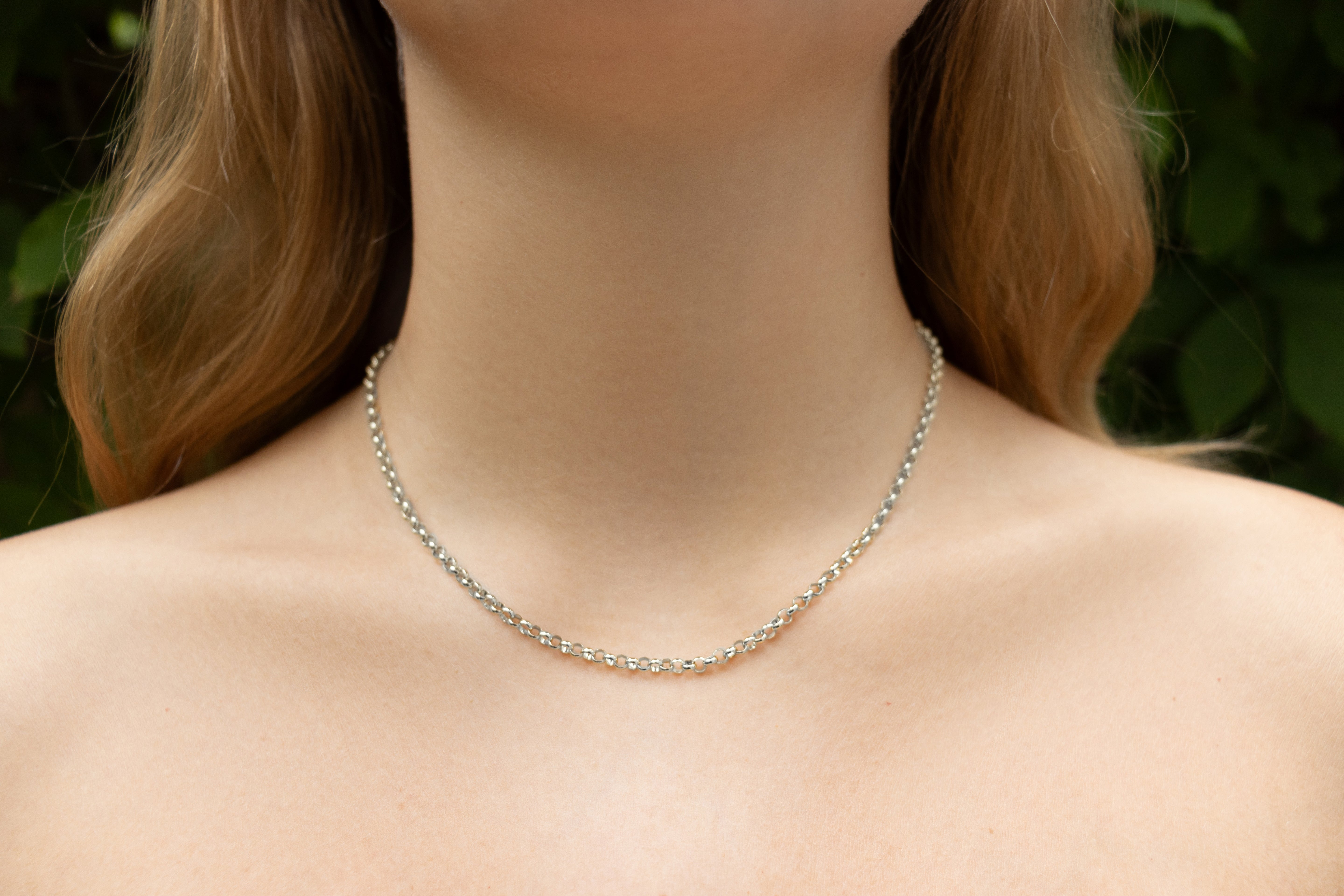 Silver necklace chain. Silver belcher chain.