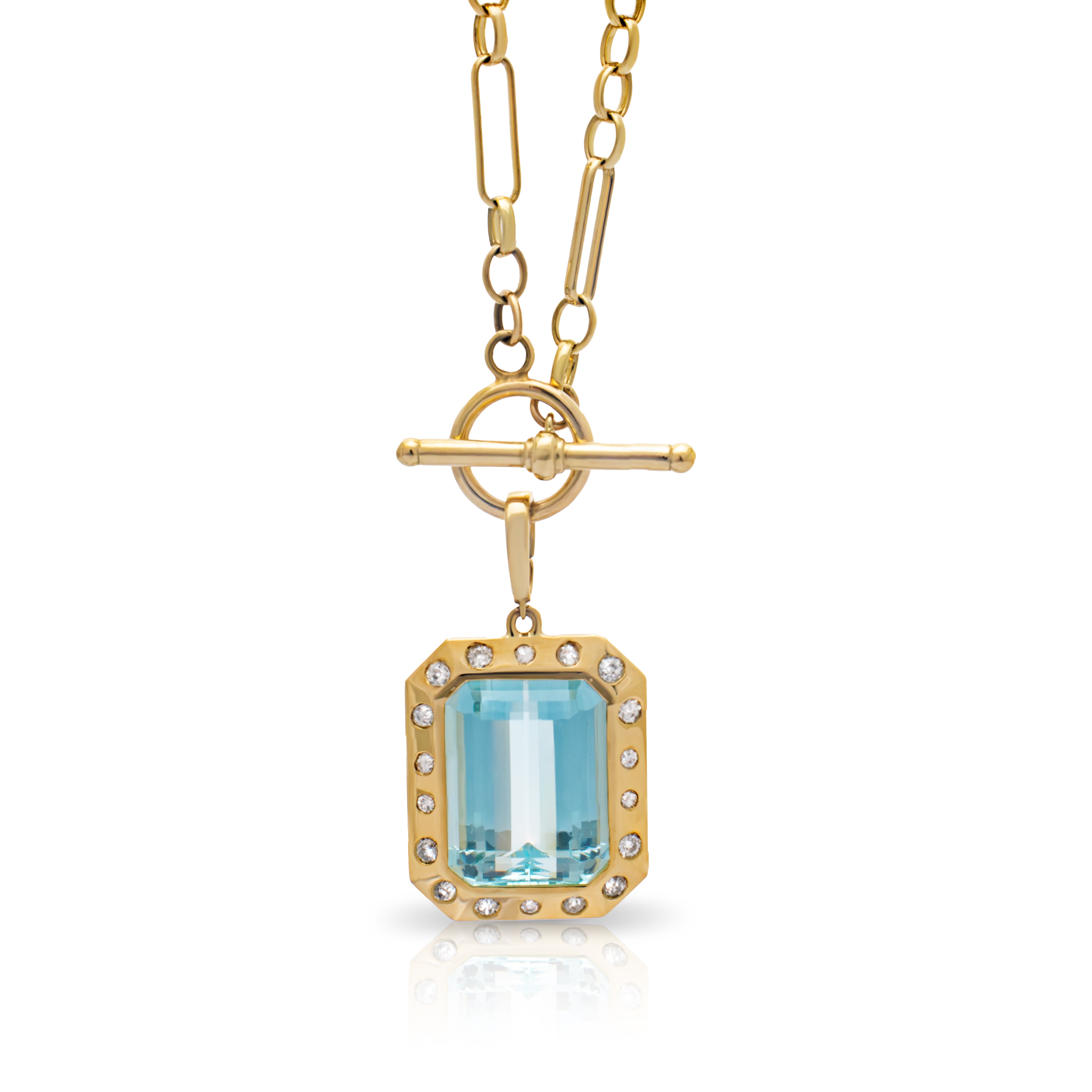 Bespoke Aquamarine and Diamond T-bar Necklace
