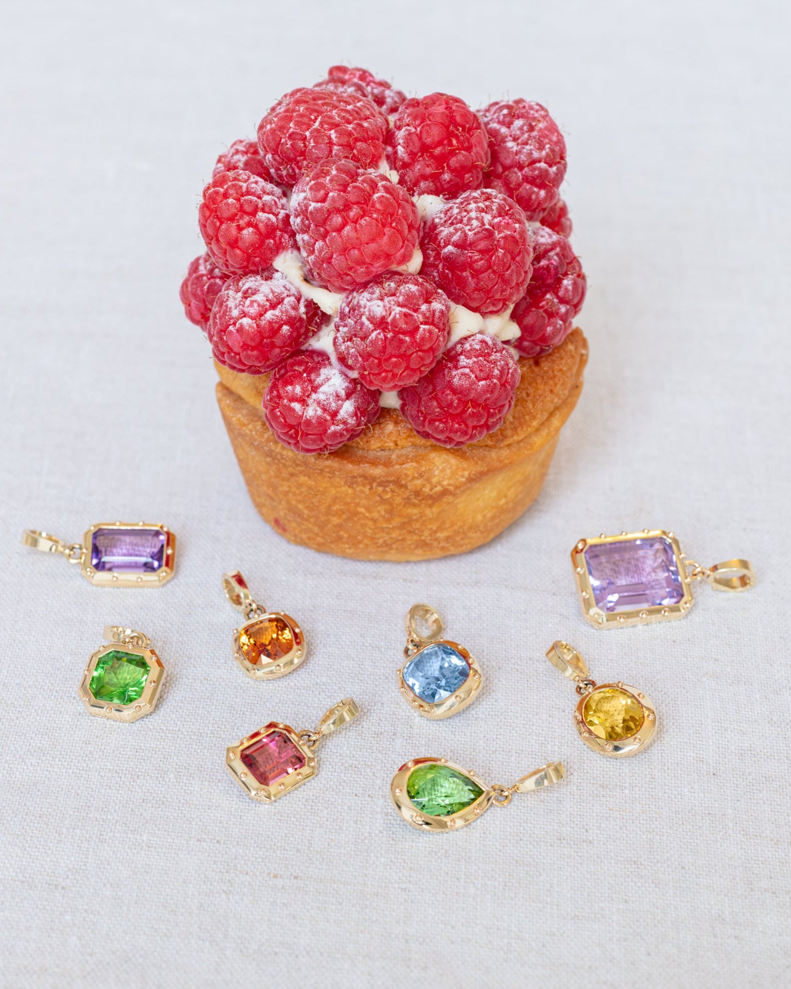 Colourful gemstone pendants. Brightly coloured gemstones