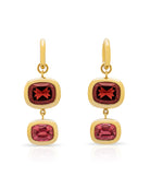 Mozambique Garnet and Rhodolite Garnet earrings. Red gemstone earrings. Pink gemstone earrings. Purple gemstone earrings. Big earrings. Statement earrings. Cocktail earrings. French 75 cocktail earrings. Cocktail jewellery. Double drop earrings.