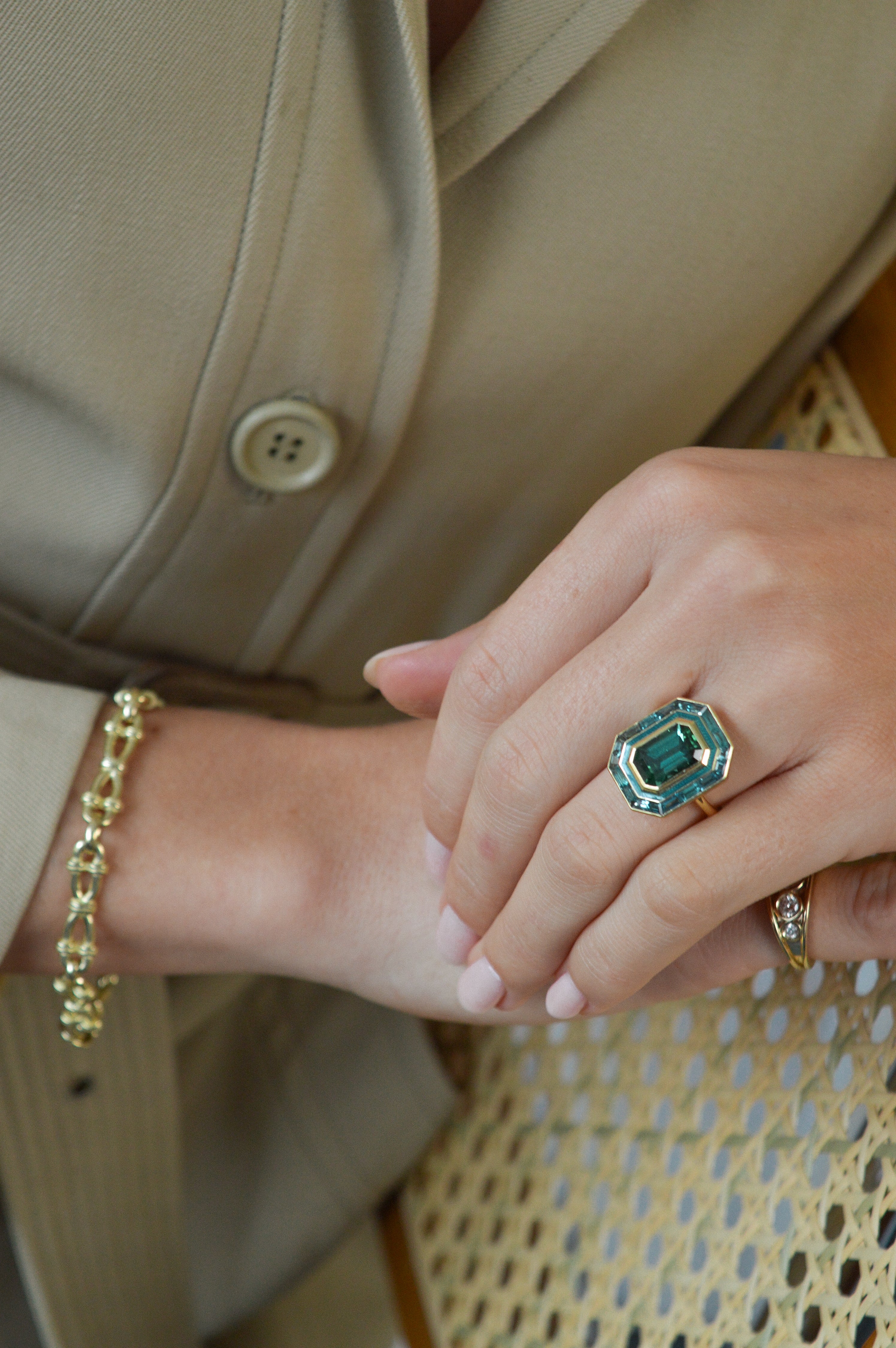 Lagoon green Tourmaline target ring. Statement ring. Cocktail ring. Bluish-green gemstone ring