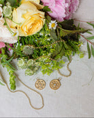 Medallion pendant. Gold medallion. Diamond medallion. Solid gold and diamond pendant. Diamond disc pendant. Gold disc pendant.