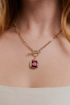 Mozambique Garnet T-bar Necklace. Big red gemstone. Red gemstone necklace. Gemstone pendant necklace. Statement necklace. Gold T-bar necklace.