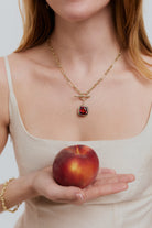 Mozambique Garnet T-bar Necklace. Big red gemstone. Red gemstone necklace. Gemstone pendant necklace. Statement necklace. Gold T-bar necklace.