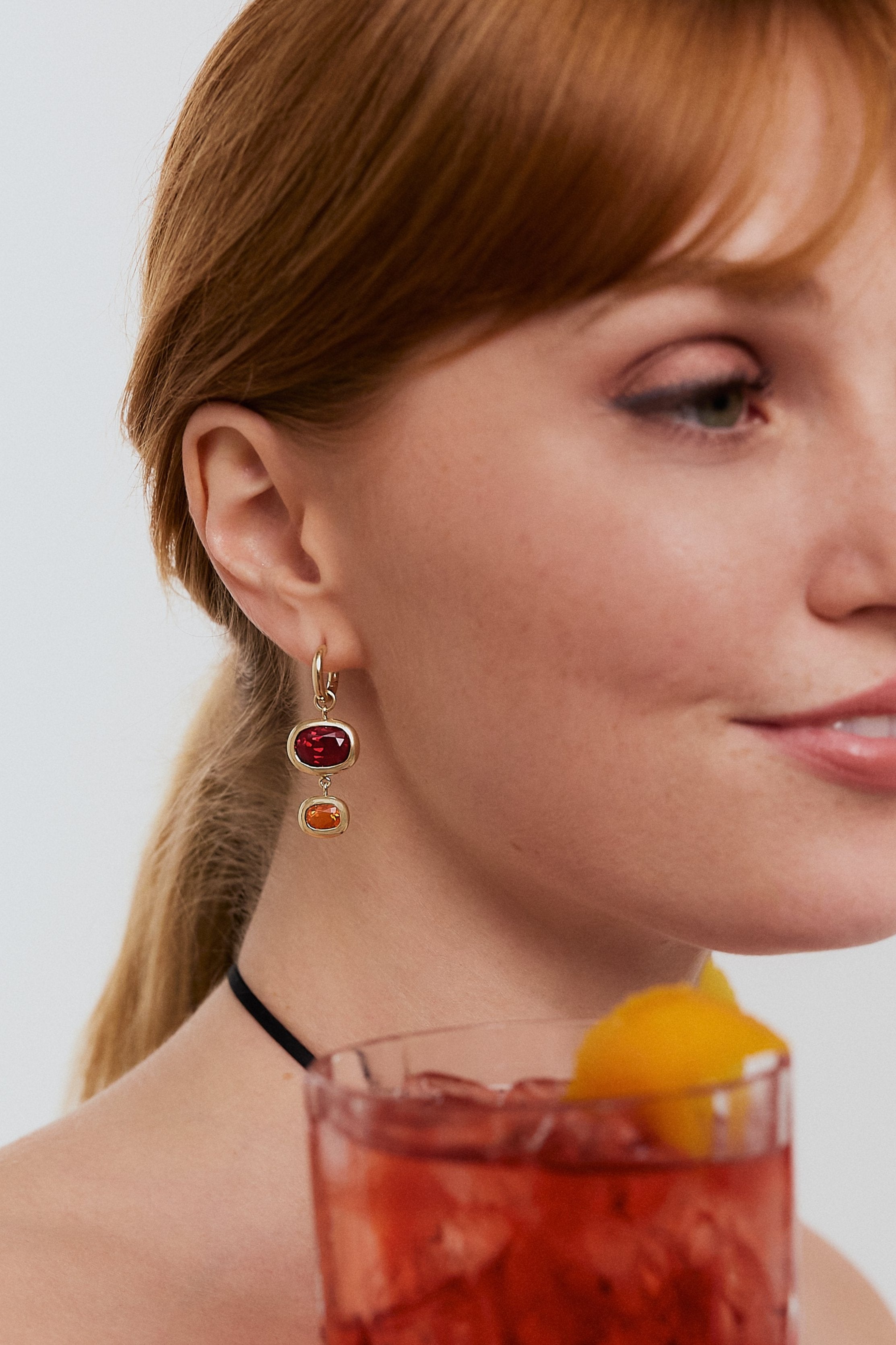 Negroni Cocktail Earrings. Garnet earrings. Fire Opal earrings. Red gemstone earrings. Orange gemstone earrings. Big earrings. Statement earrings. Gemstone drop earrings.