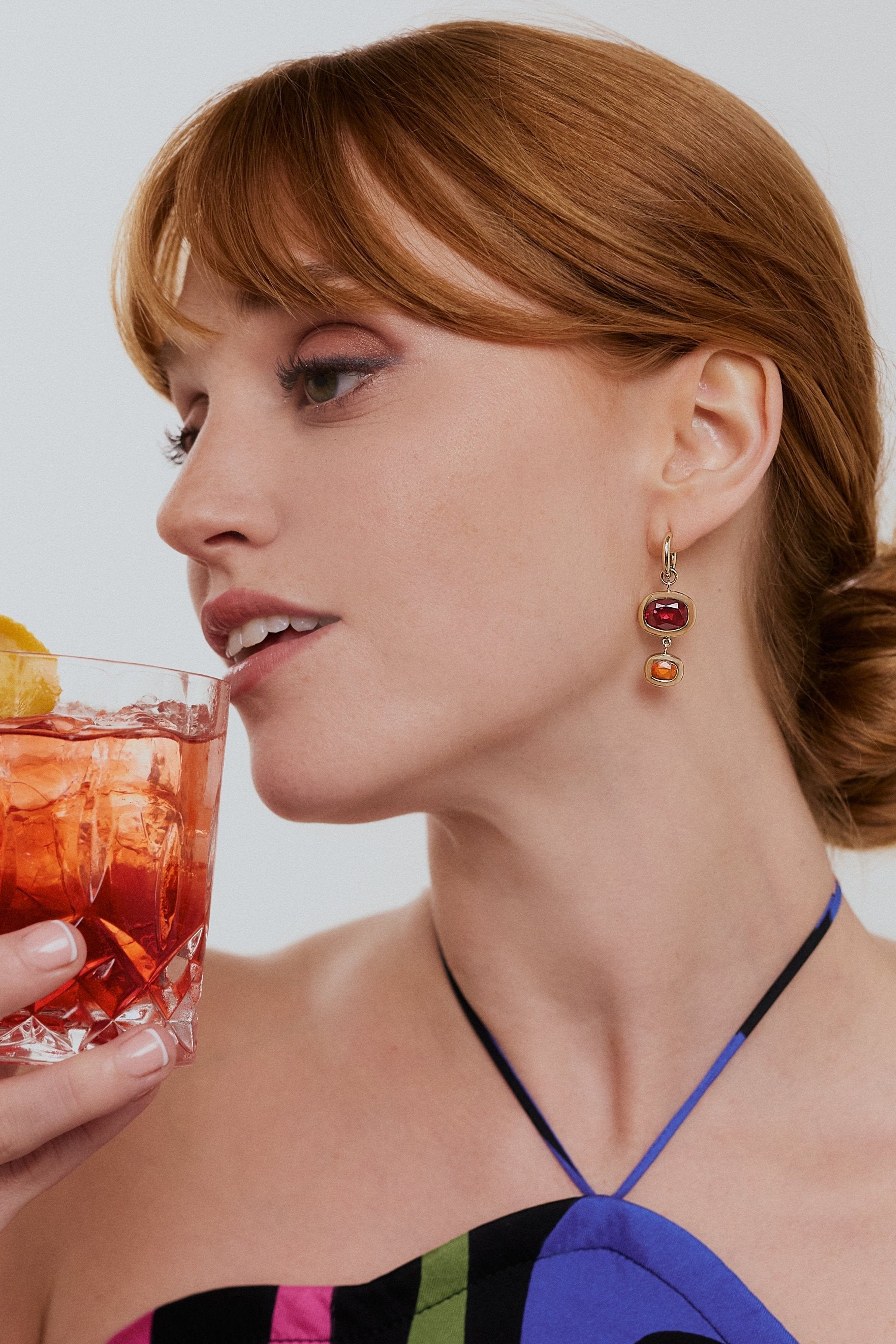 Negroni Cocktail Earrings. Garnet earrings. Fire Opal earrings. Red gemstone earrings. Orange gemstone earrings. Big earrings. Statement earrings. Gemstone drop earrings.