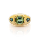 Green Tourmaline and teal Tourmaline Bombé Ring. Coloured Stone Ring. Bombé ring. Signet style ring. Gold ring. Chunky gold ring. Solid gold ring. Cocktail ring.