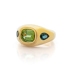 Green Tourmaline and teal Tourmaline Bombé Ring. Coloured Stone Ring. Bombé ring. Signet style ring. Gold ring. Chunky gold ring. Solid gold ring. Cocktail ring.
