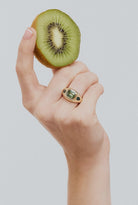 Green Tourmaline and teal Tourmaline Bombé Ring. Coloured Stone Ring. Bombé ring. Signet style ring. Gold ring. Chunky gold ring. Solid gold ring. Cocktail ring.