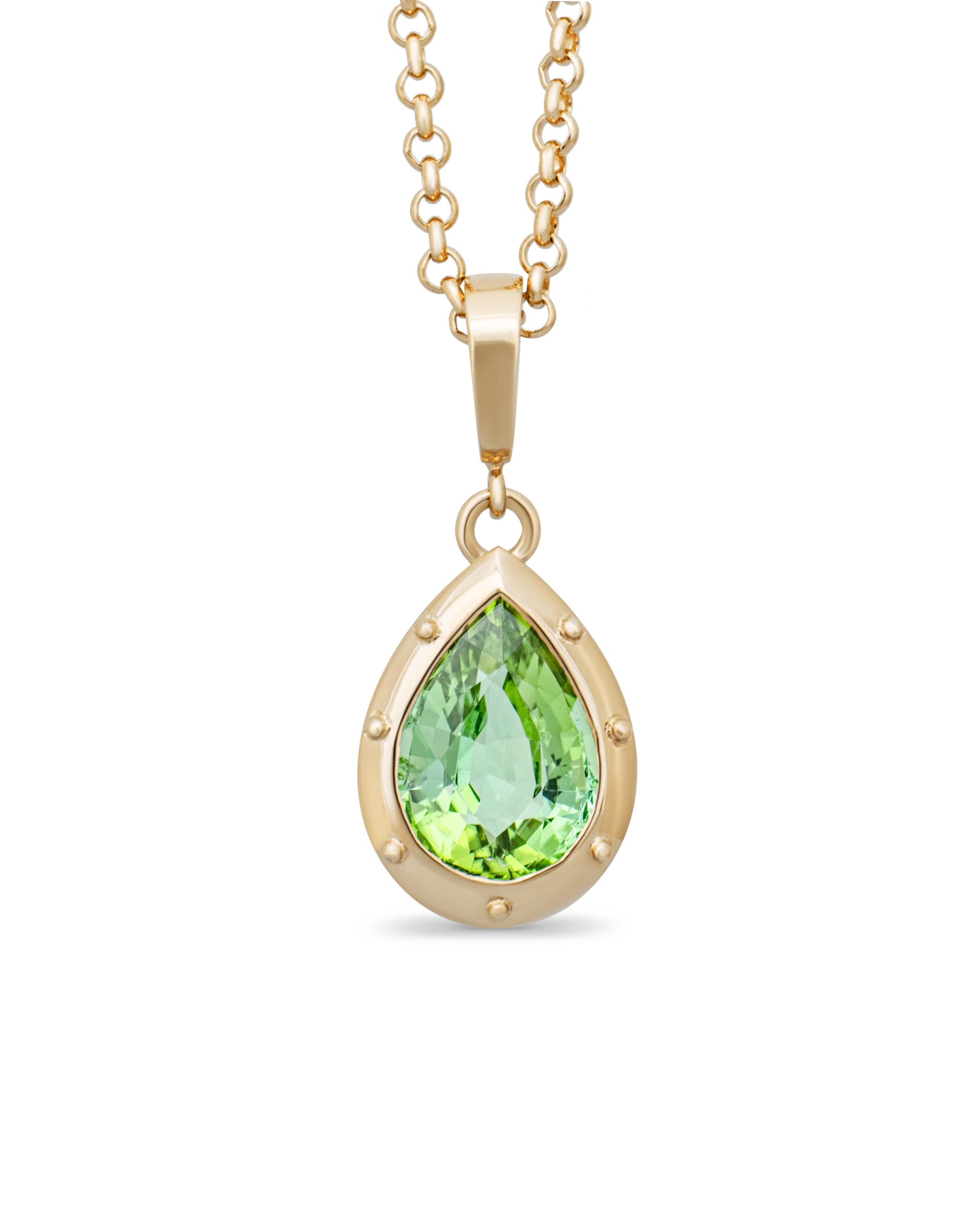 Green tourmaline pendant. Green gemstone pendant