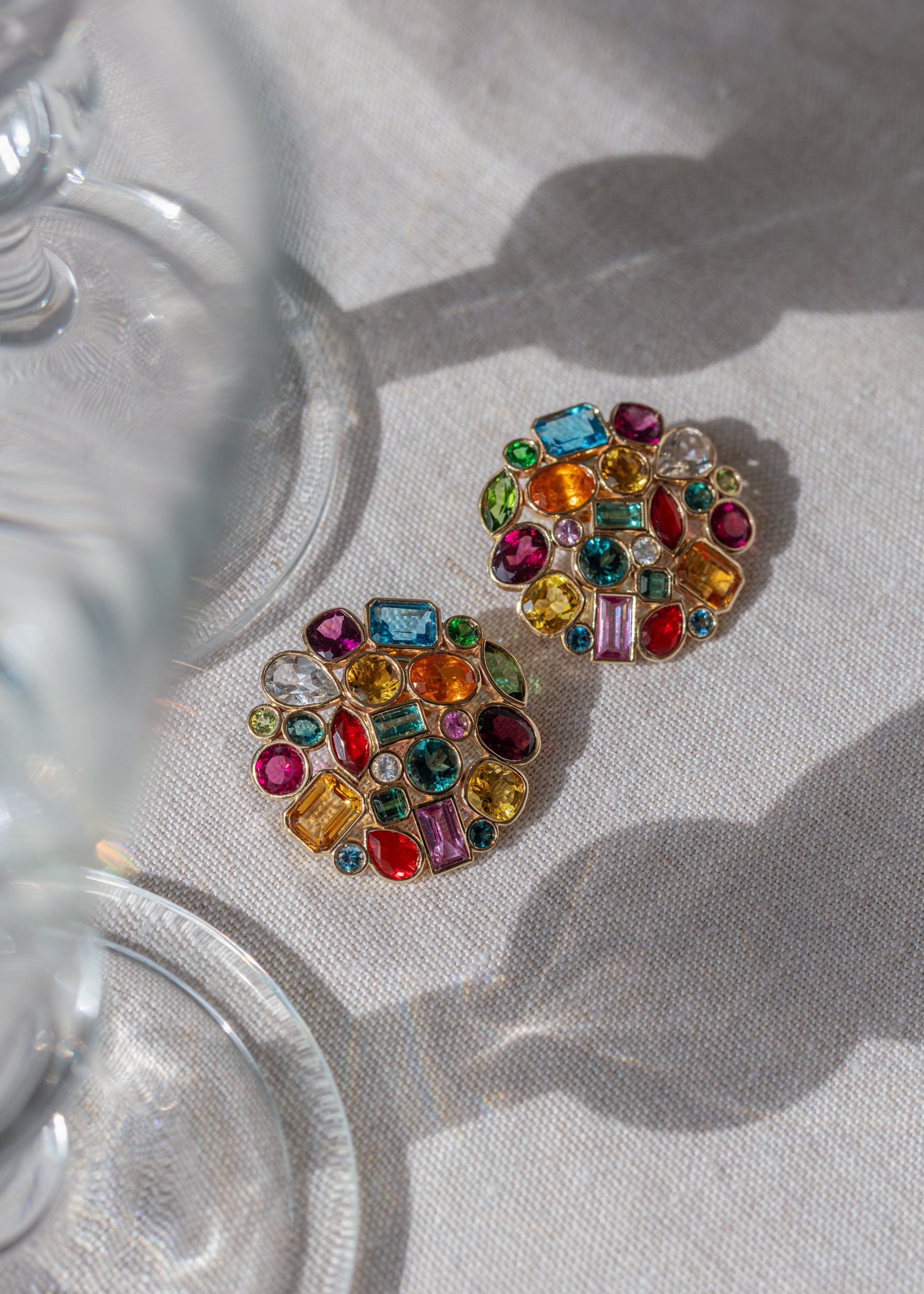 Multi-coloured gemstone earrings. Statement earrings. Colourful earrings. Big earrings