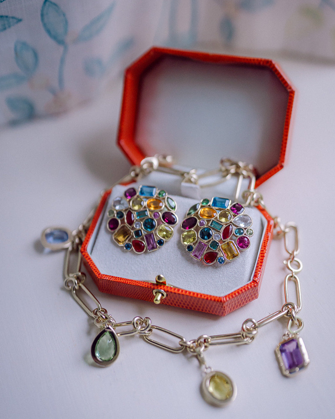 Multi-coloured gemstone earrings. Statement earrings. Colourful earrings. Big earrings