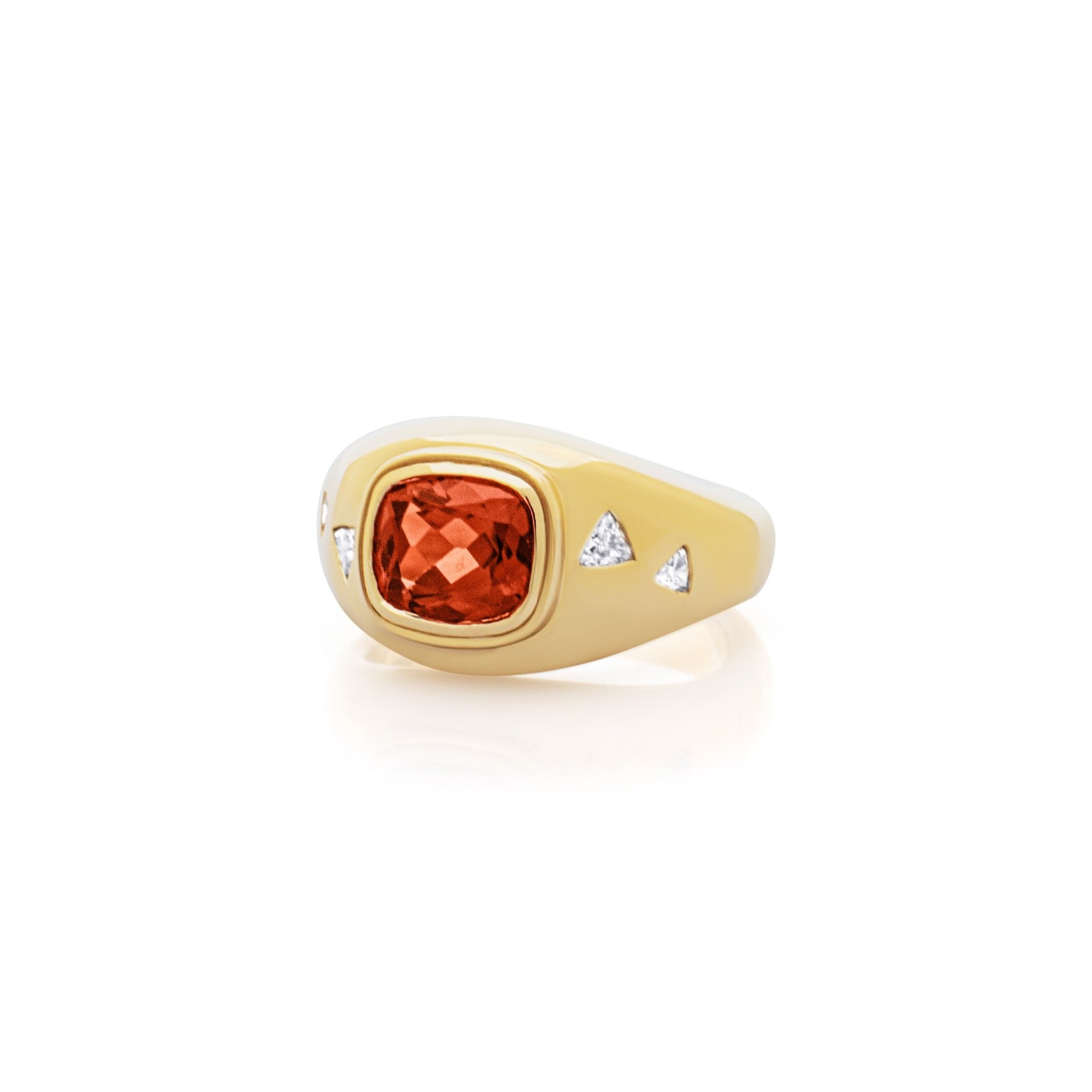 Red Spinel and Diamond Bombé Ring. Diamond Ring. Coloured Stone Ring. Bombé ring. Signet style ring. Gold ring. Chunky gold ring. Solid gold ring. Cocktail ring.