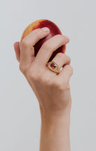 Red Spinel and Diamond Bombé Ring. Diamond Ring. Coloured Stone Ring. Bombé ring. Signet style ring. Gold ring. Chunky gold ring. Solid gold ring. Cocktail ring.