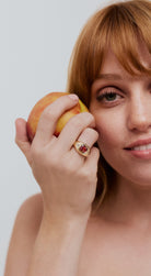 Red Spinel and Diamond Bombé Ring. Diamond Ring. Coloured Stone Ring. Bombé ring. Signet style ring. Gold ring. Chunky gold ring. Solid gold ring. Cocktail ring.