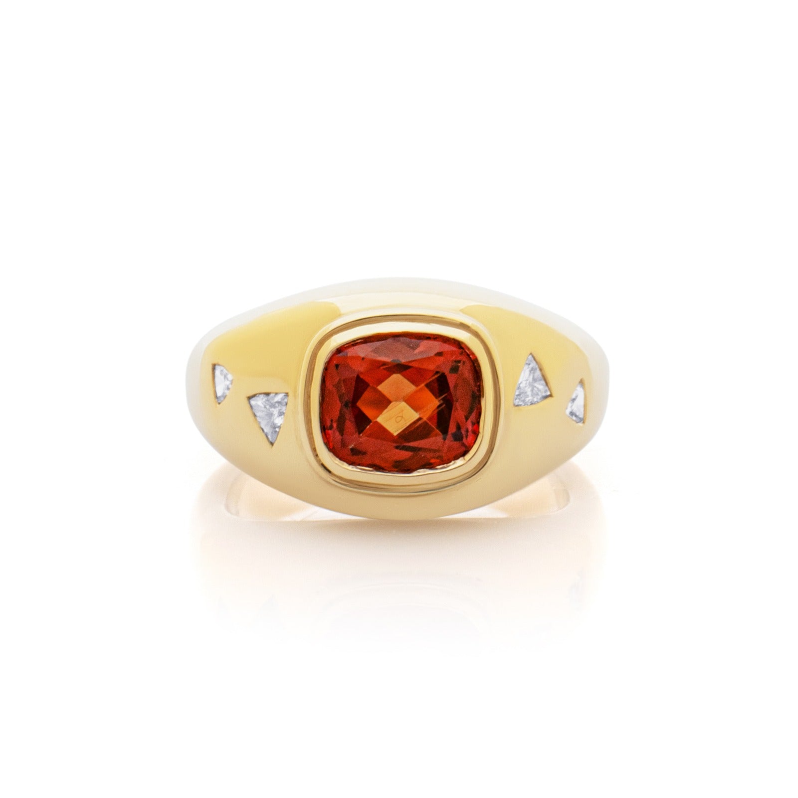 Red Spinel and Diamond Bombé Ring. Diamond Ring. Coloured Stone Ring. Bombé ring. Signet style ring. Gold ring. Chunky gold ring. Solid gold ring. Cocktail ring.