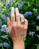 Red Spinel and Diamond Bombé Ring. Diamond Ring. Coloured Stone Ring. Bombé ring. Signet style ring. Gold ring. Chunky gold ring. Solid gold ring. Cocktail ring.