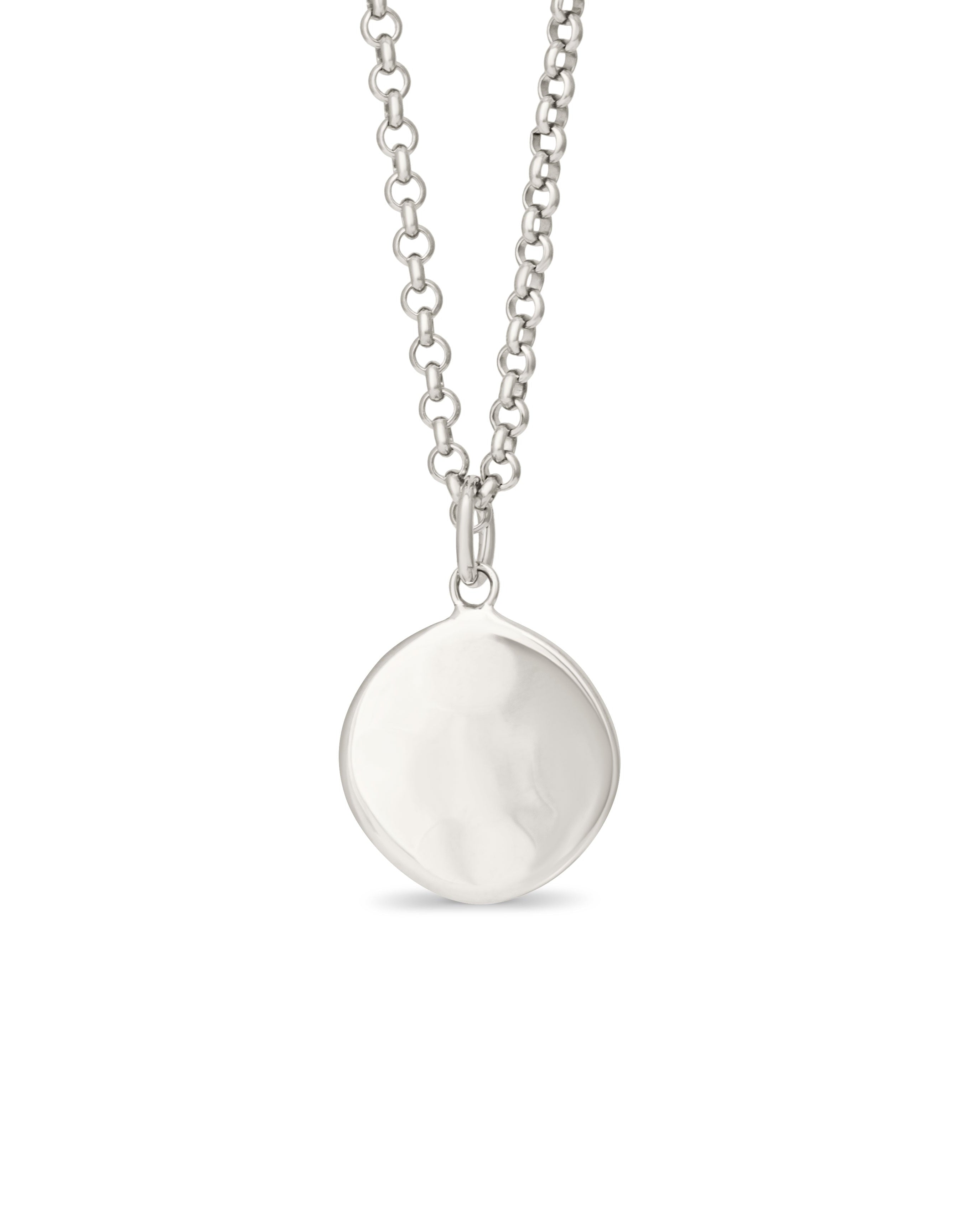Silver disc pendant. Silver dog tag. Silver disc charm.