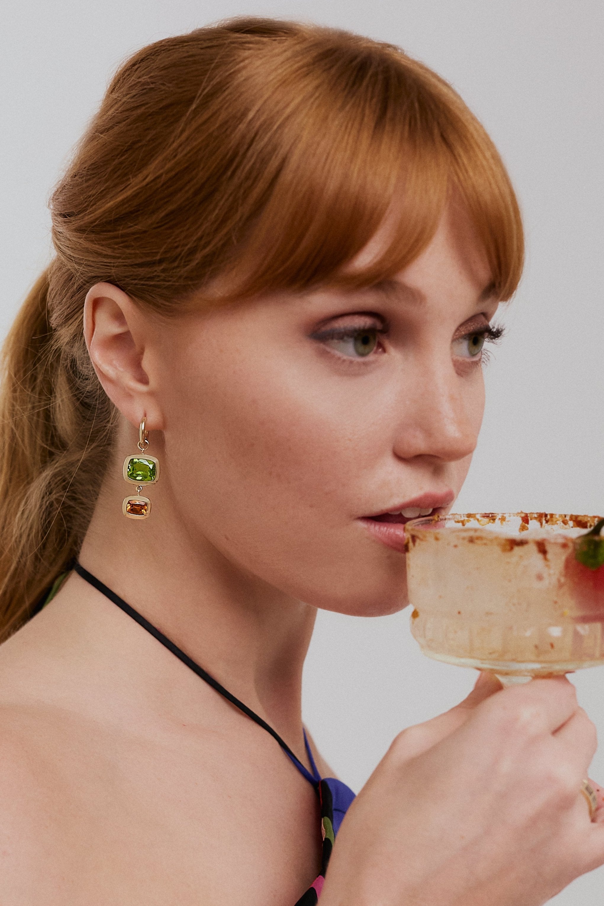 Spicy Margarita Cocktail Earrings. Peridot earrings. Madeira Citrine earrings. Green and orange gemstone earrings. Big earrings. Statement earrings. Gemstone drop earrings.