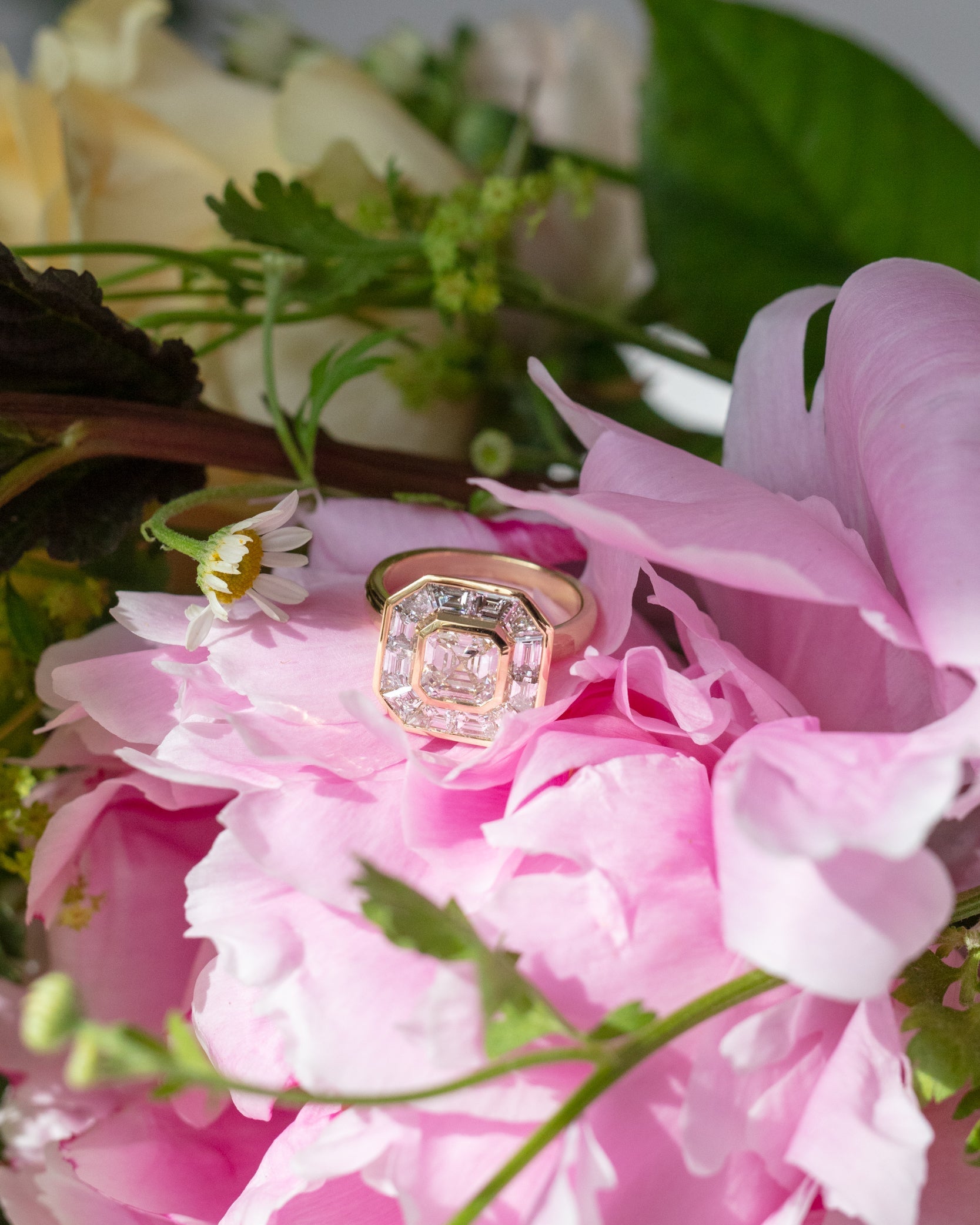 Step cut Diamond Ring. Art Deco Diamond Ring. Diamond halo ring. Diamond engagement ring. Art Deco engagement ring.